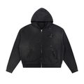 Sun Fade Frayed Raw Edge Fleece Zip Hoodie